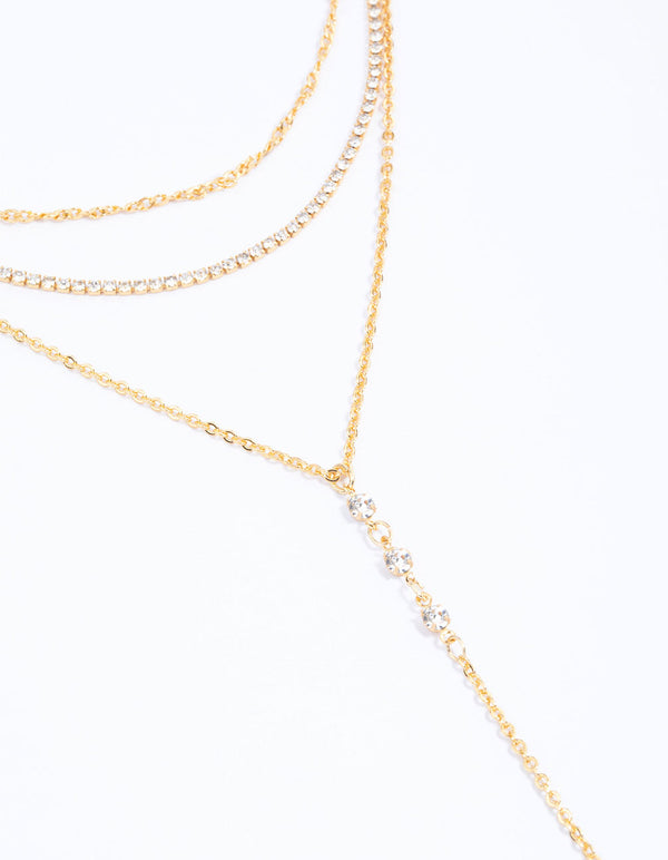 Gold Plated Cup Chain Layered Y-Shape Necklace