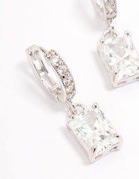 Silver Cubic Zirconia Rectangle Mini Huggie Earrings - link has visual effect only