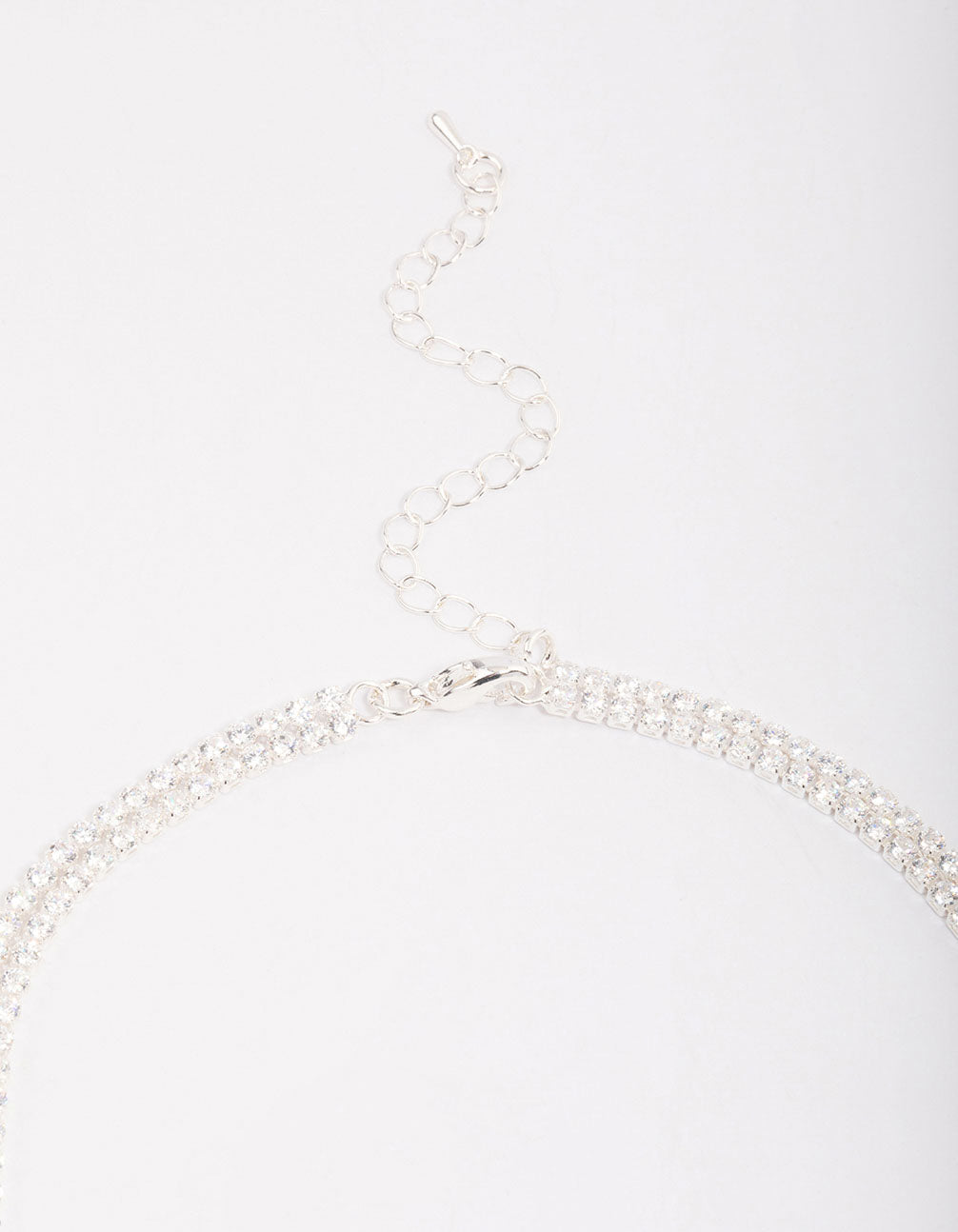 Silver Cubic Zirconia Double Layer Pear Stone Necklace