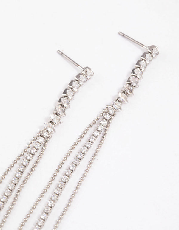 Silver  Cubic Zirconia Skinny Stranded Drop Earrings