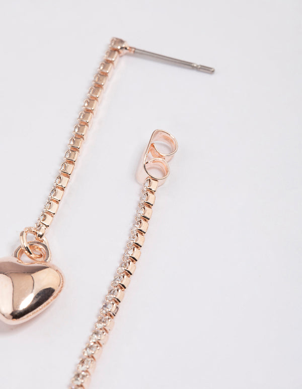 Rose Gold Dangling Heart Drop Earrings