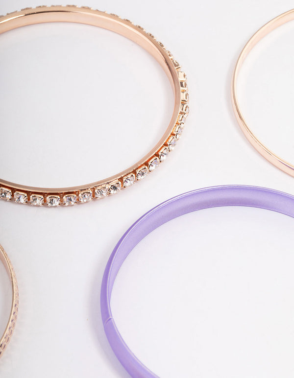 Rose Gold Pearlised Diamante Bangle 5-Pack