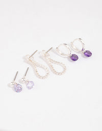 Silver Plated Brass  Cubic Zirconia Cup Chain Earring 6-Pack - link has visual effect only