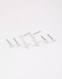 Silver Plated Brass  Cubic Zirconia Drop Flower Earring 6-Pack - link has visual effect only