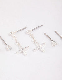 Silver Plated Brass  Cubic Zirconia Drop Flower Earring 6-Pack - link has visual effect only