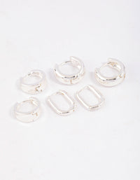 Silver Plated Brass  Basic Huggie Earrings 6-Pack - link has visual effect only