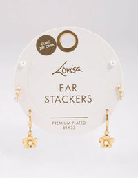 Gold Plated Brass Pearl Drop Flower Earrings 6-Pack - link has visual effect only