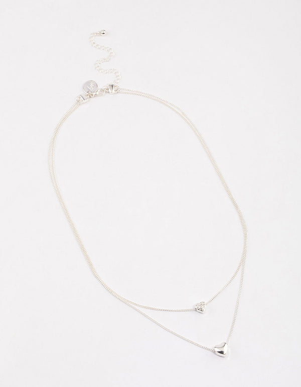 Silver Double Diamante Heart Necklace & Polishing Set