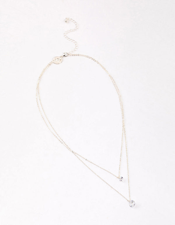 Silver Double Row Cubic Zirconia Necklace & Polishing Set