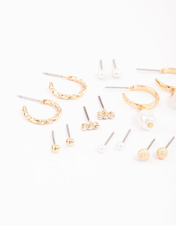 Gold Mixed Pearl Multi Stud Earrings