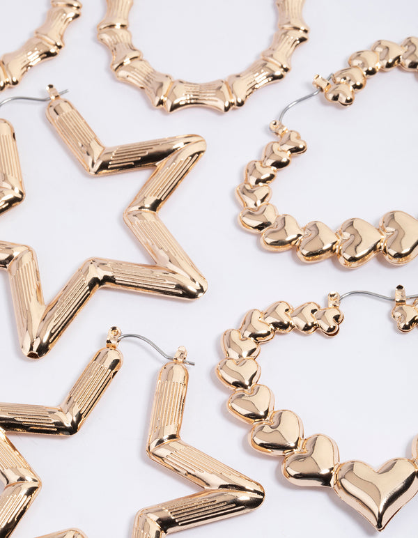 Gold Textured Star Hoop Earrings Pack