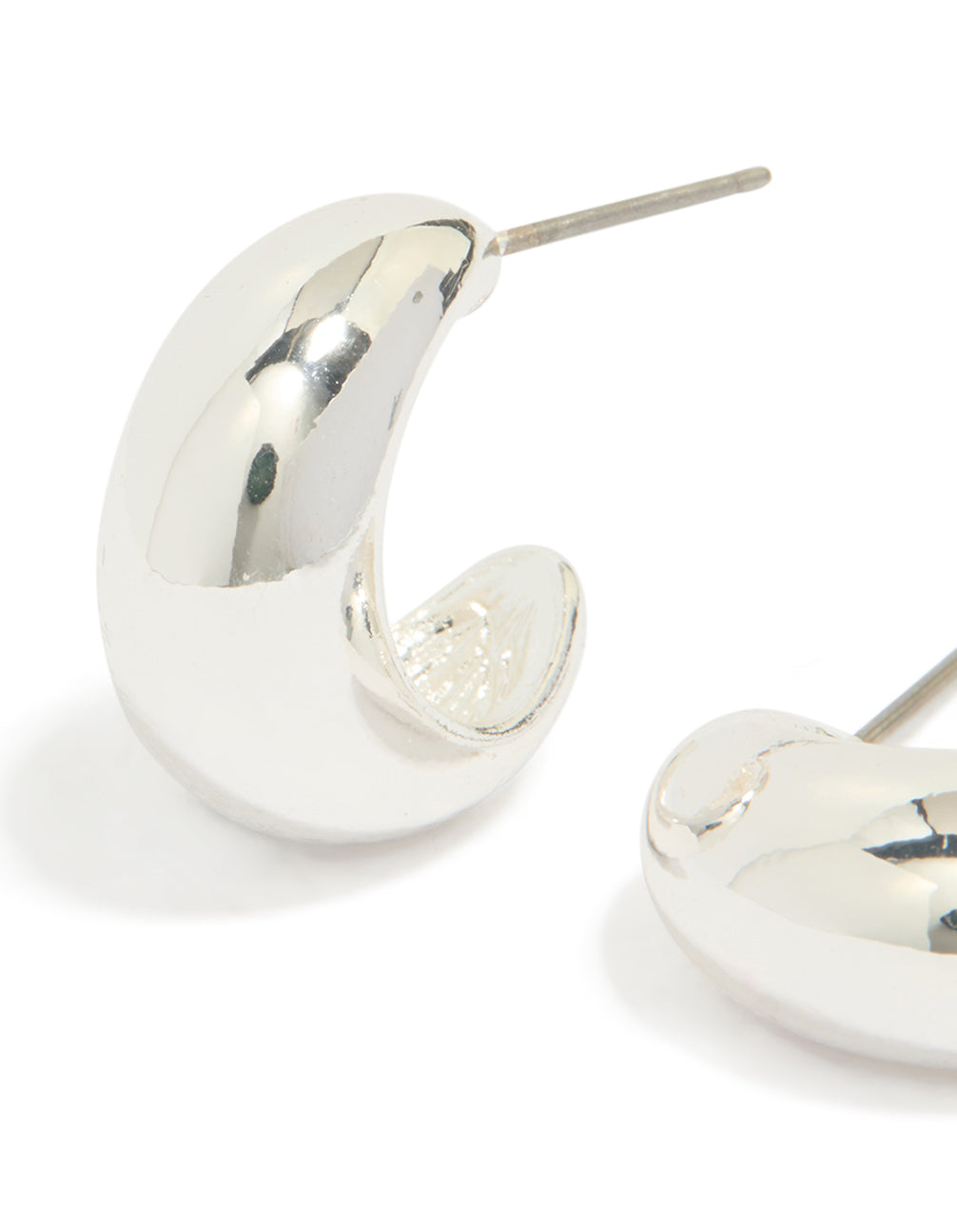 Silver Chubby Teardrop Huggie Earrings