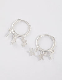 Sterling Silver Trio Star Huggie Earrings - link has visual effect only