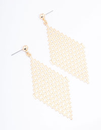 Gold Mesh Link Diamond Drop Earrings - link has visual effect only
