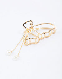 Gold Butterfly & Pearl Hair Claw Clip - link has visual effect only
