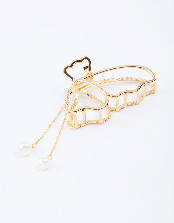 Gold Butterfly & Pearl Hair Claw Clip