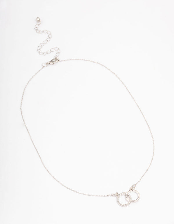 Silver Diamante Double Circle Link Short Necklace