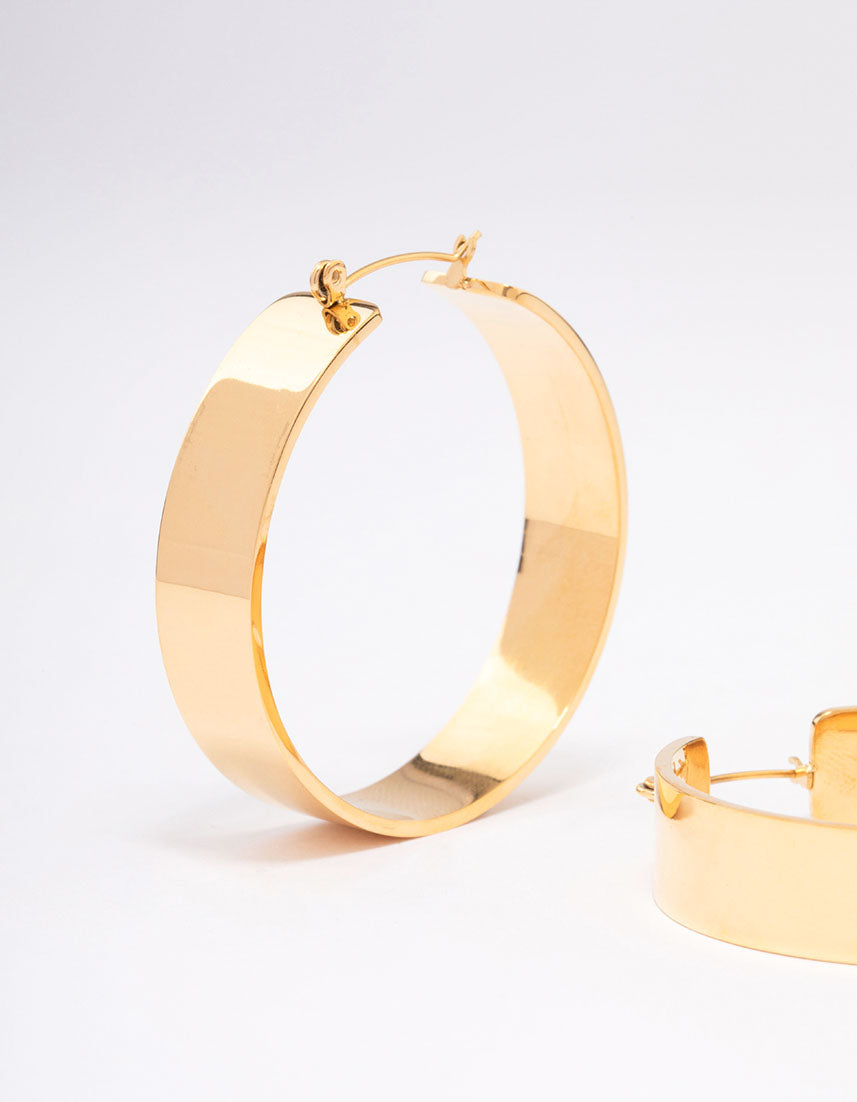 Waterproof Gold Plated Stainless Steel Large Smooth Hoop Earrings