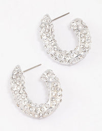 Silver  Paved Curve Hoop Earrings - link has visual effect only