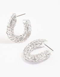 Silver  Paved Curve Hoop Earrings - link has visual effect only