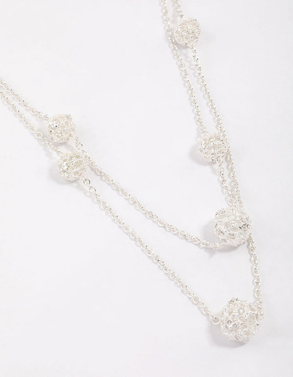Rhodium Decorative Diamante Long Necklace