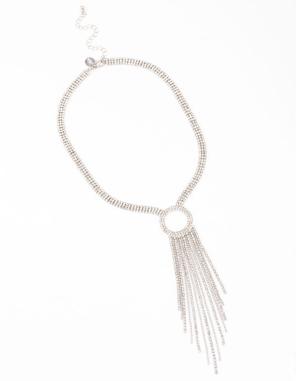 Silver Diamante Tassel Long Y-Necklace