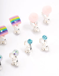 Kids Unicorn & Pom Pom Clip On Earrings 5-Pack - link has visual effect only