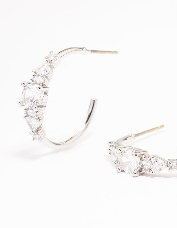 Silver Cubic Zirconia Graduating Hoop Earrings