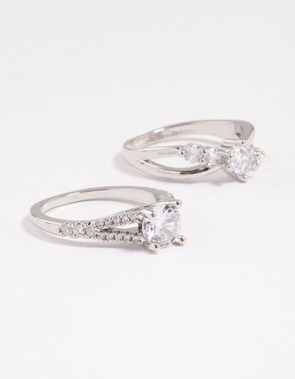 Silver Diagonal Cubic Zirconia Engagement Ring Pack