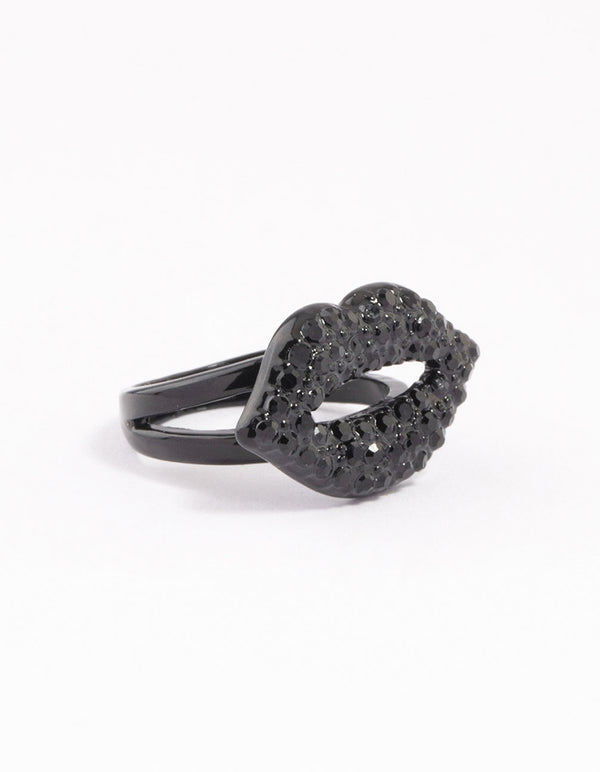Black Crystal Lips Ring