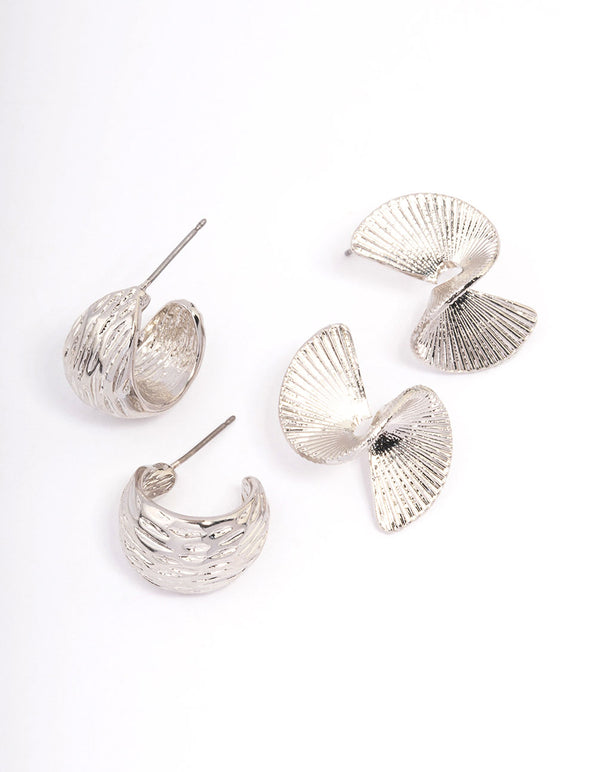 Silver Textured Hoop Earrings Pack