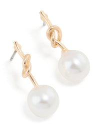 Gold Small Pearly Knotted Drop Earrings - link has visual effect only