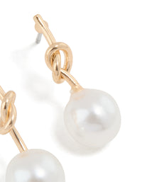 Gold Small Pearly Knotted Drop Earrings - link has visual effect only