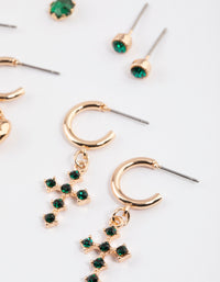 Gold Diamante Heart & Cross Earrings 4-Pack - link has visual effect only