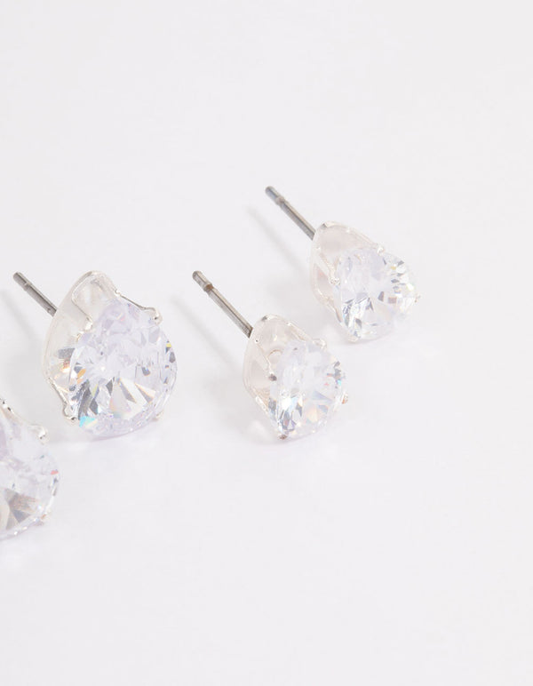 Silver Cubic Zirconia Stud Earrings Pack