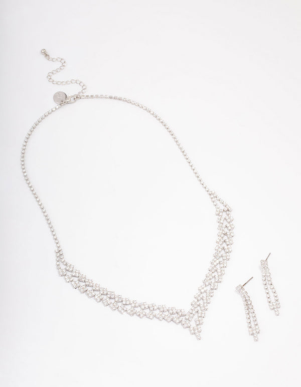 Silver Cubic Zirconia Double Row Jewellery Set