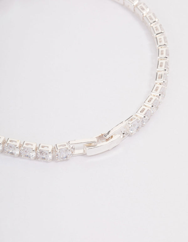 Silver Multi Cubic Zirconia Stone Tennis Bracelet