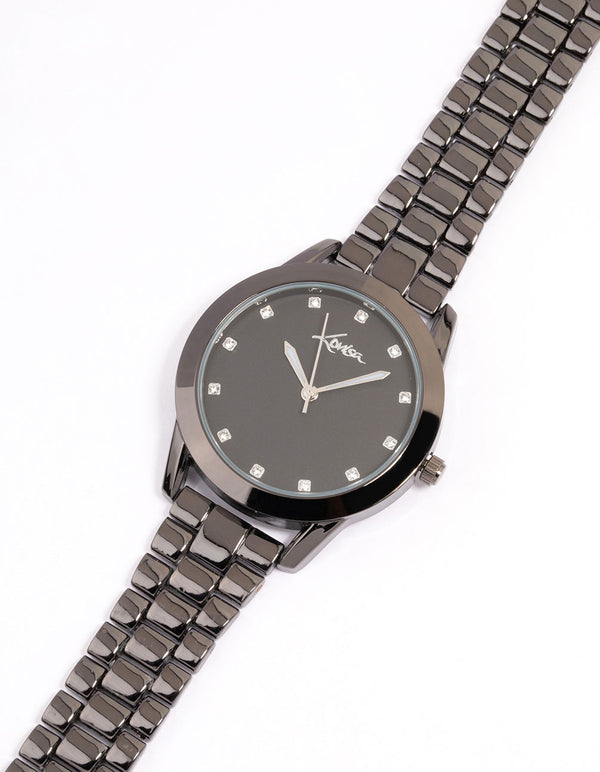 Coated Black Metal Square Crystal Marker Watch