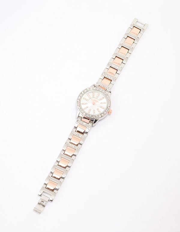 Mixed Metal Crystal Marker Bezel Watch