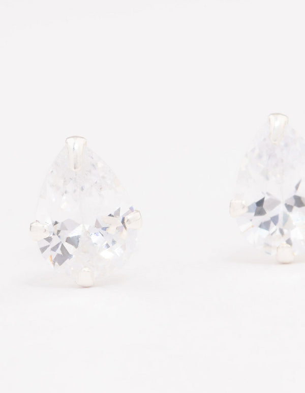 Sterling Silver Cubic Zirconia Pear Stud Earrings 7mm