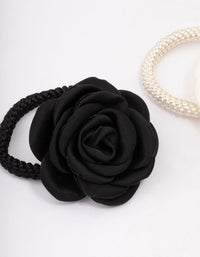 White & Black Fabric Flower Hair Elastic Pack - link has visual effect only