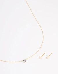 Gold Plated Sterling Silver Cubic Zirconia Heart Jewellery Set - link has visual effect only