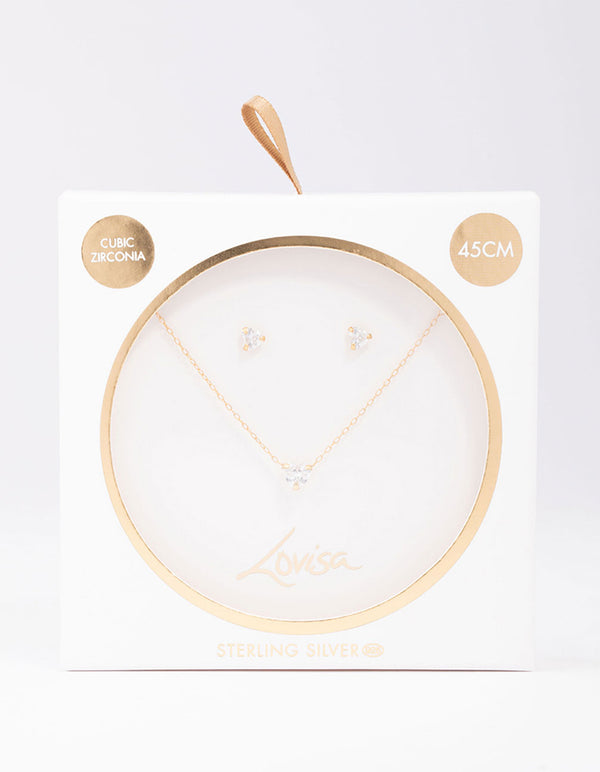 Gold Plated Sterling Silver Cubic Zirconia Heart Jewellery Set