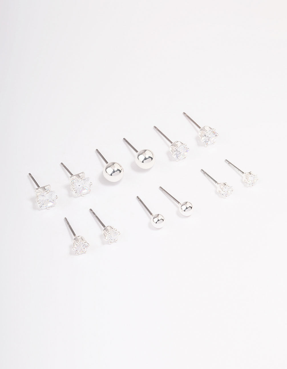 Silver Cubic Zirconia & Ball Stud Earrings