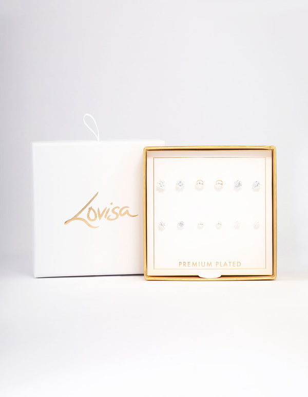 Silver Cubic Zirconia & Ball Stud Earrings