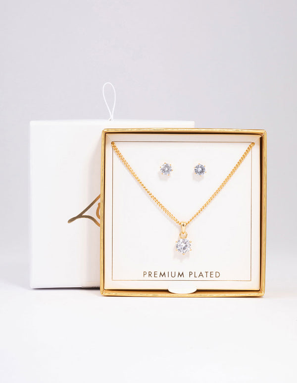Gold Cubic Zirconia Solitaire Jewellery Set