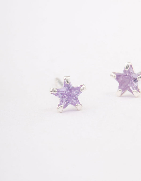 Sterling Silver Cubic Zirconia Star Stud Earrings
