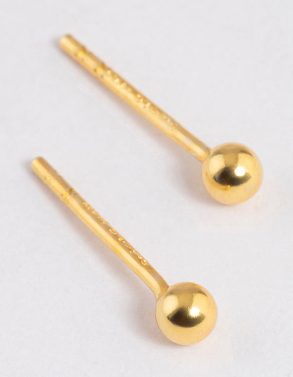 Gold Plated Sterling Silver Ball Stud Earrings 3mm