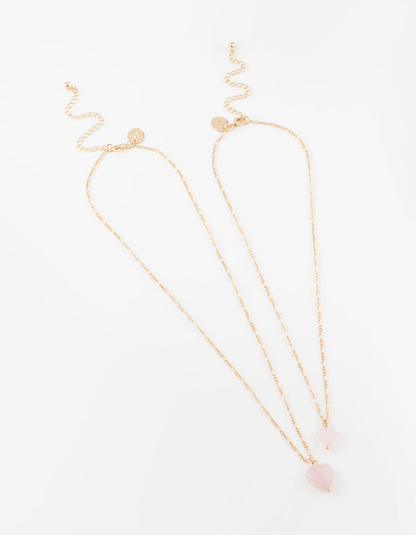 Gold Semi-Precious Mini Heart Necklace Pack