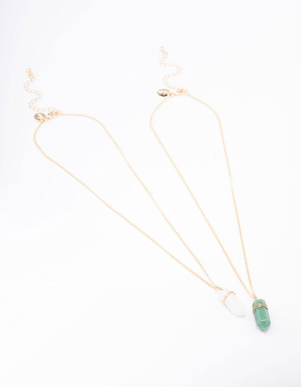 Gold Mixed Semi-Precious Wrapped Pendant Necklace Pack
